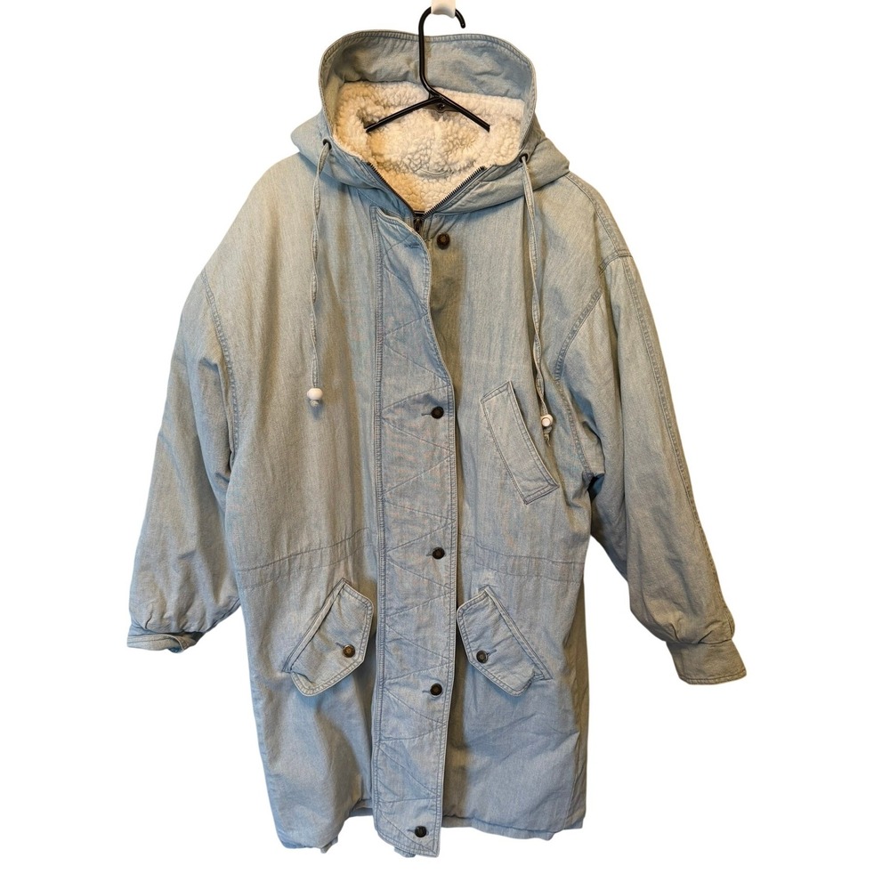 Vintage 80's Northwest Blue Company Acid‎ Wash Denim Sherpa Lined Winter Coat LG